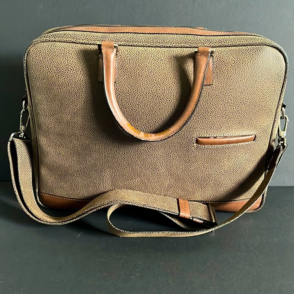 Jack Georges Pebbled Suede & Leather Messenger Crossbody Briefcase Case